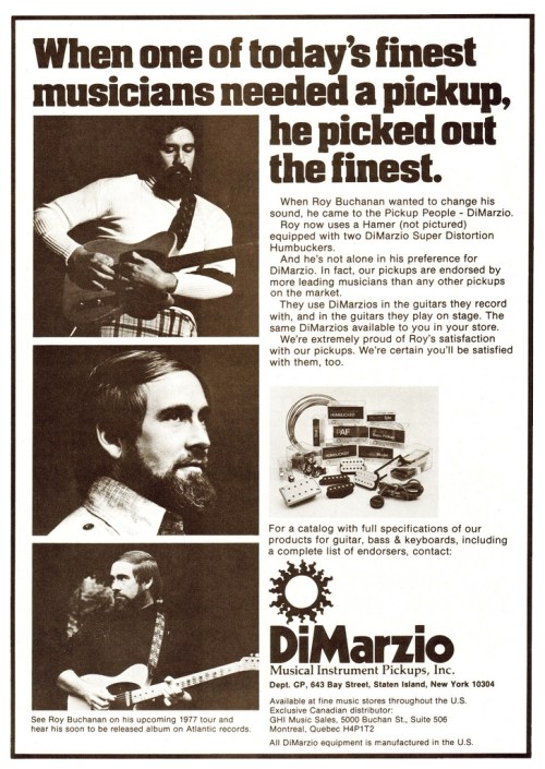 Roy Buchanan in a DiMarzio ad from Guitar Player Magazine, May 1977